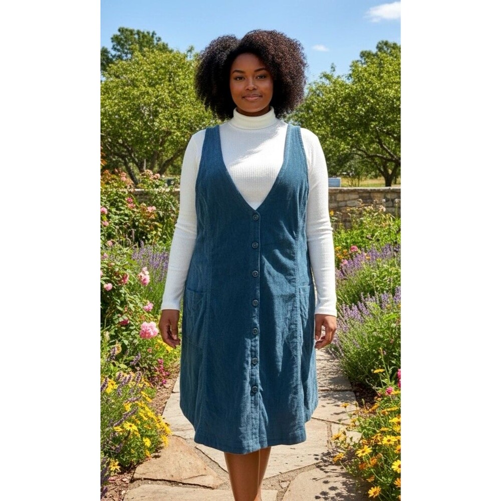 Toad & Co NEW womens forest green corduroy buttoned v-neck cotton dress XL